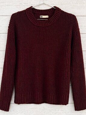 SO Burgundy Chunky Knit Sweater Women’s XS Oversized Waffle Knit Pullover